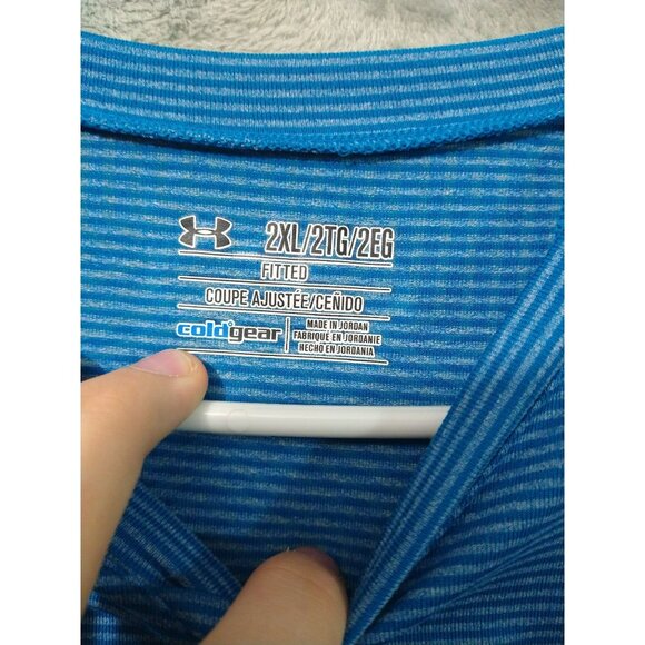 Under Armour Shirt Mens 2XL Blue Striped Long Sleeve Coldgear Fitted Crew Neck - Picture 5 of 8